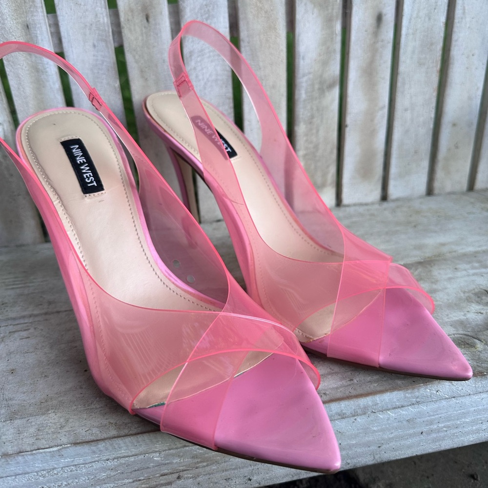 Nine West “Polka” Pink Clear Sling Back Heels